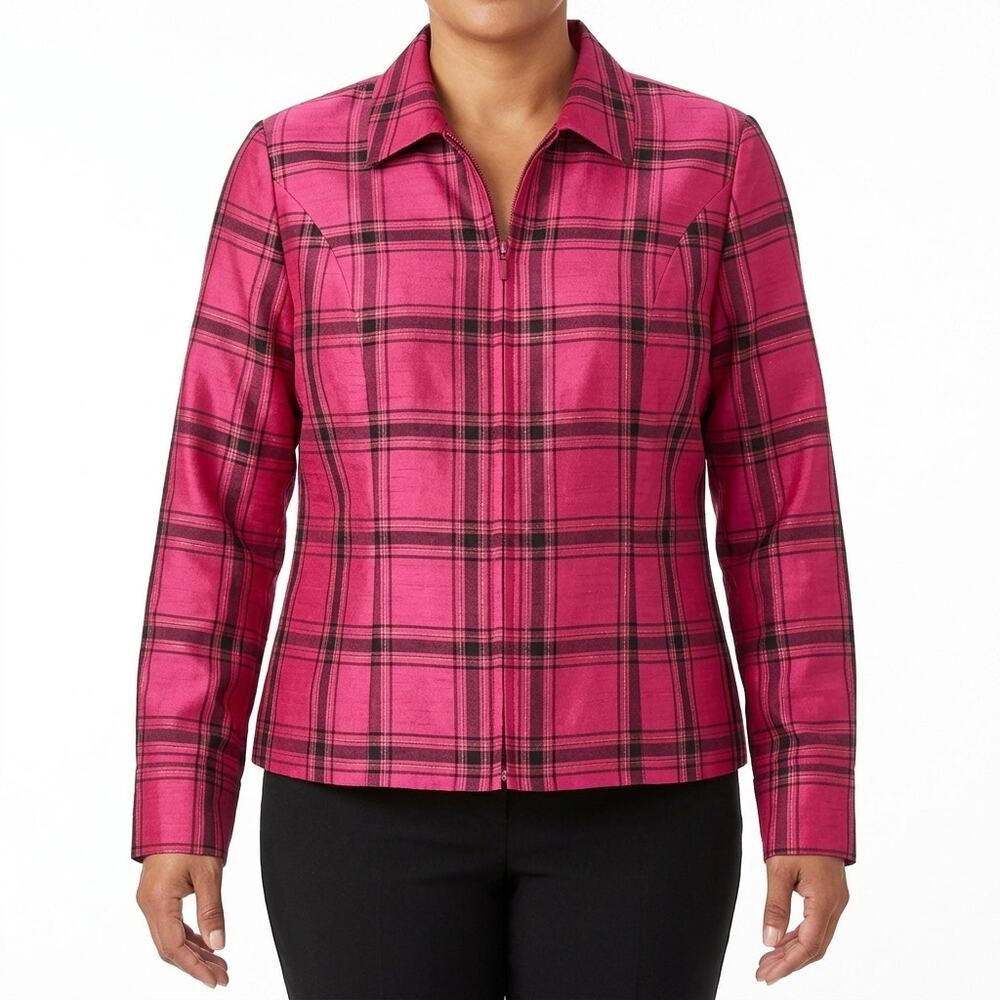 Coldwater Creek Silk Blend Pink Plaid Button-Up Shirt Women Plus Size 1X